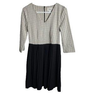 Ganni by Anthropologie Dress Womens S Chevron Jacquard Cross Knit Pleated Black